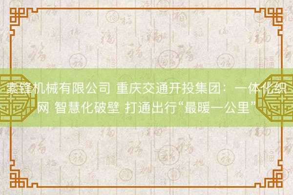 素锋机械有限公司 重庆交通开投集团：一体化织网 智慧化破壁 打通出行“最暖一公里”