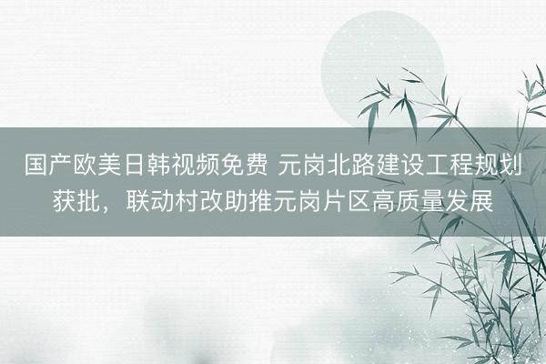 国产欧美日韩视频免费 元岗北路建设工程规划获批，联动村改助推元岗片区高质量发展