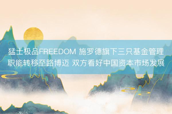 猛士极品FREEDOM 施罗德旗下三只基金管理职能转移至路博迈 双方看好中国资本市场发展