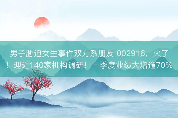 男子胁迫女生事件双方系朋友 002916，火了！迎近140家机构调研！一季度业绩大增逾70%