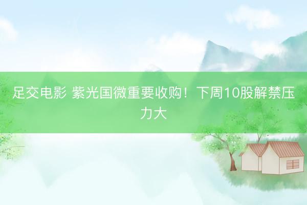 足交电影 紫光国微重要收购！下周10股解禁压力大