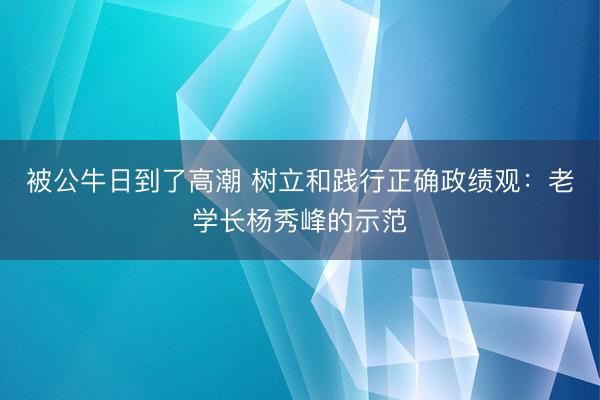 被公牛日到了高潮 树立和践行正确政绩观：老学长杨秀峰的示范