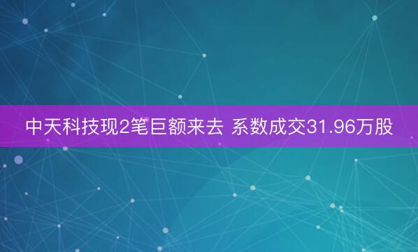 中天科技现2笔巨额来去 系数成交31.96万股