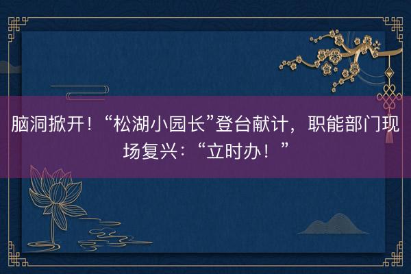 脑洞掀开！“松湖小园长”登台献计，职能部门现场复兴：“立时办！”
