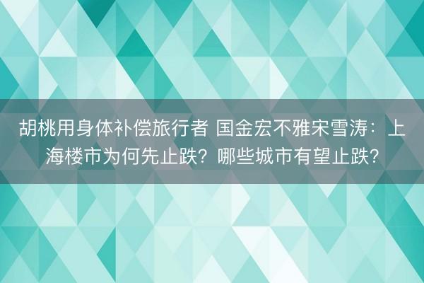 胡桃用身体补偿旅行者 国金宏不雅宋雪涛:上海楼市为何先止跌?哪些城市有望止跌?