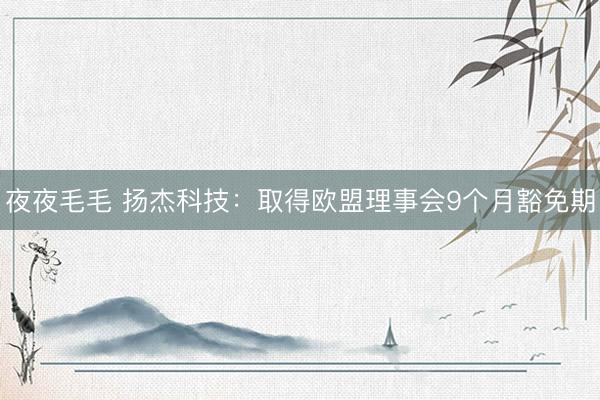 夜夜毛毛 扬杰科技:取得欧盟理事会9个月豁免期
